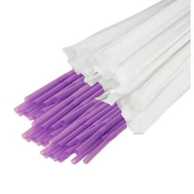 Трубочки пластикові тонкі фіолетові в індивідуальній упаковці 400 штук